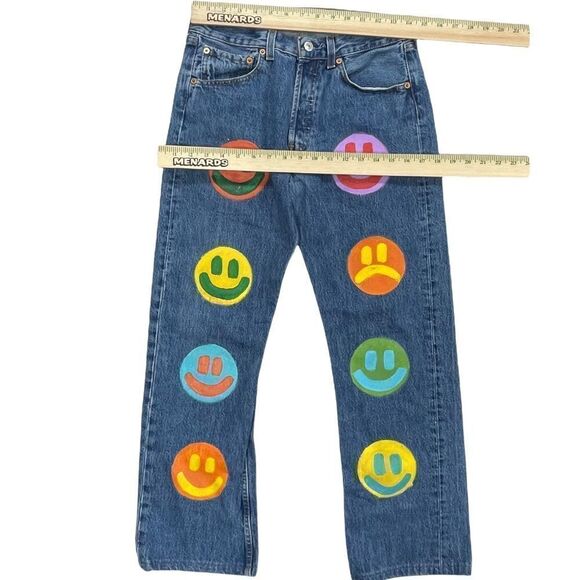 Vintage Urban Renewal Hansel Smiley Face Hand Painted Jeans 28 HP🎉 - Picture 3 of 8